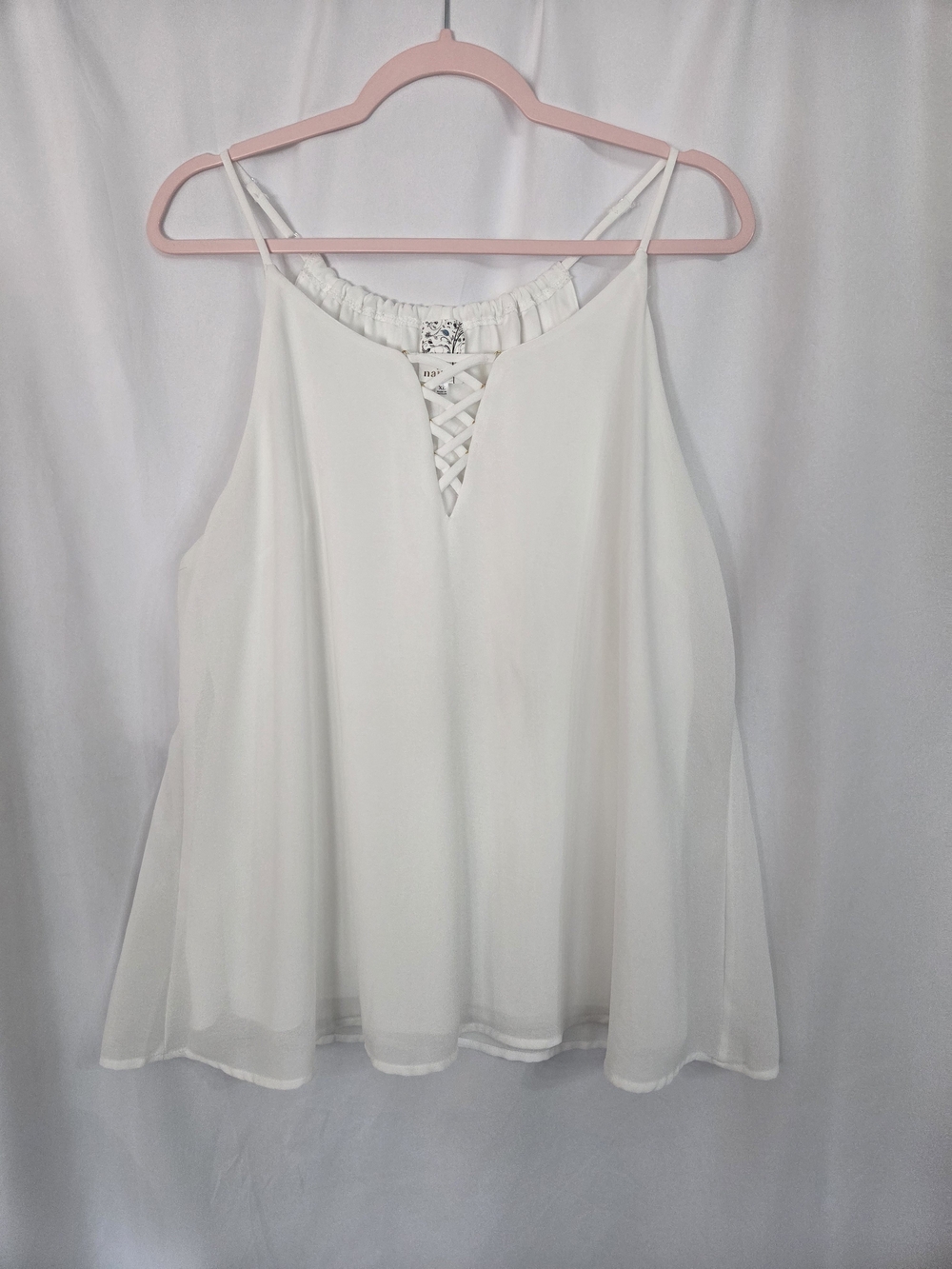 NAIF White Lace-Up Spaghetti Strap Camisolewith Lattia Front Size XL